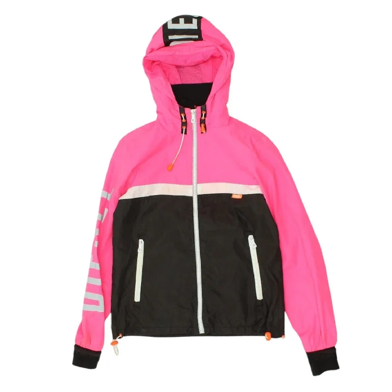 Diesel Activewear Womens Pink Black Hooded Windbreaker Jacket | Sportswear VTG Chenille Jacket Brocade Jacket Lace Jacket