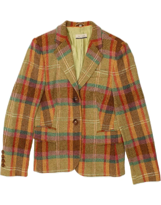 VINTAGE Womens 2 Button Blazer Jacket UK 12 Medium Green Check Wool Oversized Jacket Tailored Jacket Straight Jacket VINTAGE Womens 2 Button Blazer Jacket UK 12 Medium Green Check Wool Oversized Jacket Tailored Jacket Straight Jacket