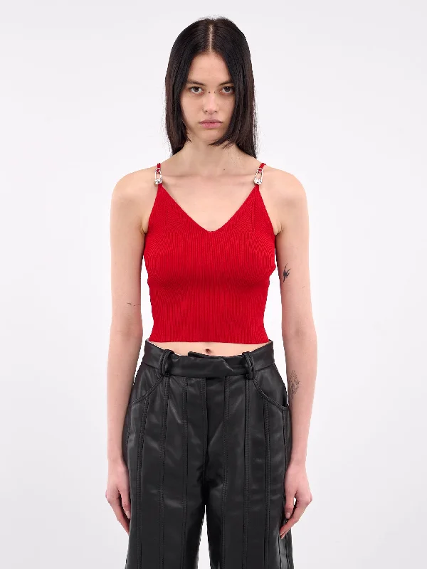 Safety Pin Knit Crop Top (1017770-1A12699-LIPSTICK-RED) Beaded Sequined Faux Fur