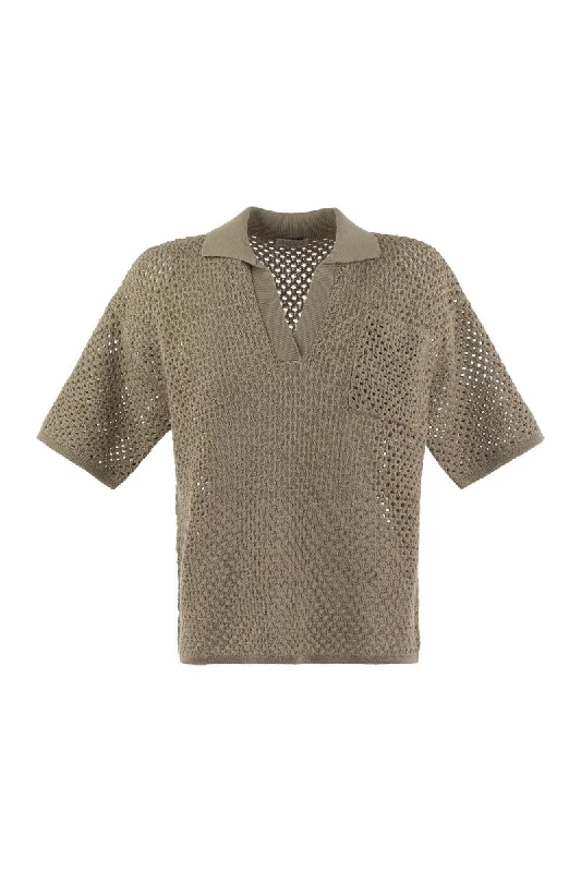 Net polo-style cotton jersey Patterned Jersey Tee