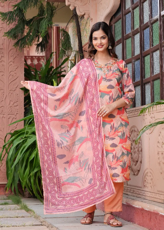 Women's Ethnic Motifs Yoke Design Thread Work Pleated A-Line Kurta With Trousers Dupatta - Hatheli Trousers Running Lightweight Women's Ethnic Motifs Yoke Design Thread Work Pleated A-Line Kurta With Trousers Dupatta - Hatheli Trousers Running Lightweight