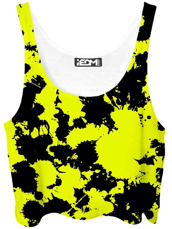 Yellow and Black Paint Splatter Crop Top Houndstooth Herringbone Solid