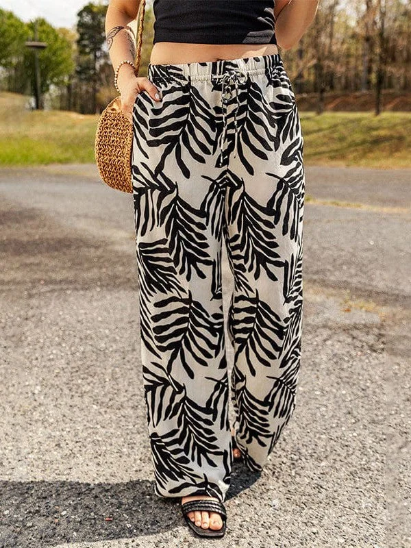 Women'S Stylish Thin Printed Wide-Leg Trousers For A Casual Look Trousers Essential Wardrobe