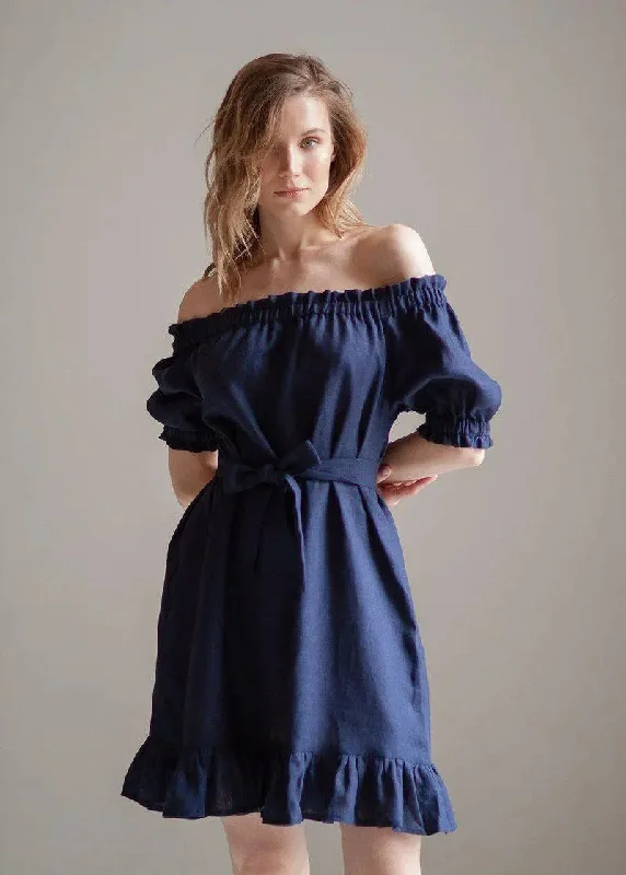 Lia Linen Dress In Dark Blue Tunics Solid Classic