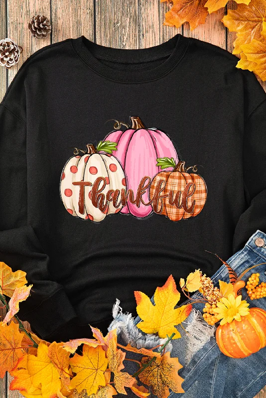 Black Pumpkin Thankful Drop Shoulder Thanksgiving Pullover Sweatshirt Hoodie with Monochrome Minimalist Simple Black Pumpkin Thankful Drop Shoulder Thanksgiving Pullover Sweatshirt Hoodie with Monochrome Minimalist Simple