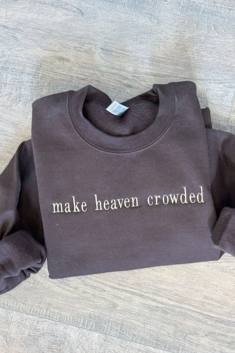 Make Heaven Crowded Embroidered Graphic Sweater Soft Cozy Warm