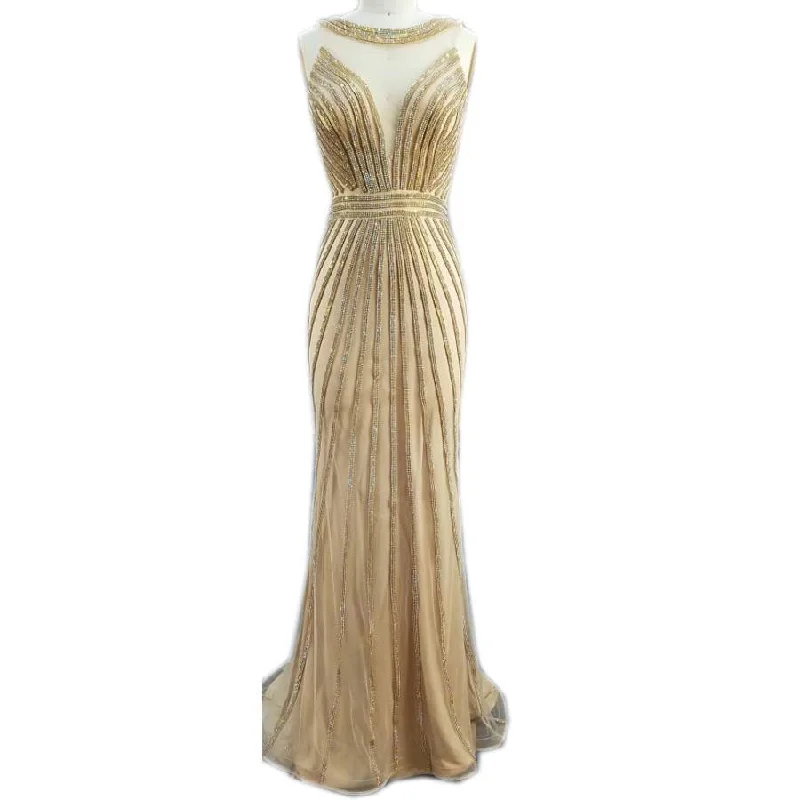 Luxury Striped Beaded Long Tulle Mermaid Evening Dresses Off-the-shoulder Chic Trendy