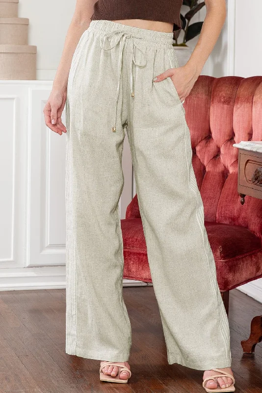 Striped Linen Patchwork Drawstring Trousers Trousers Lace Delicate