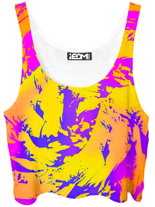 Tropical Ombre Paint Splatter Graffiti Crop Top Hooded Caped Shawl Collar