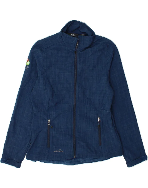 EDDIE BAUER Womens Windbreaker Jacket UK 10 Small Blue Check Polyester Wool Jacket Cashmere Jacket Tweed Jacket