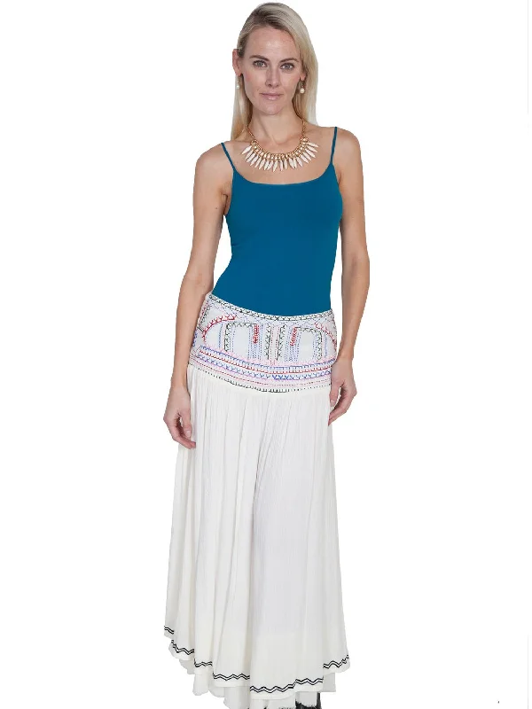 Scully Cantina Womens Natural 100% Viscose Embroidered Long Skirt linen skirt natural