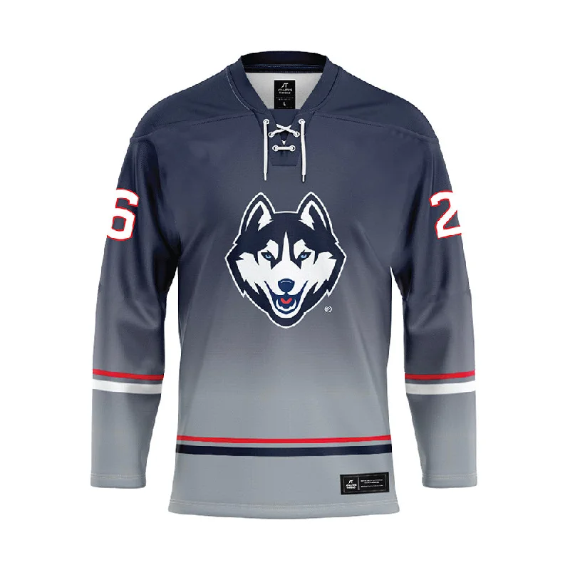 UConn - NCAA Women's Ice Hockey : Alexa Pongo - Grey Hockey Jersey Royal Blue Jersey Shirt UConn - NCAA Women's Ice Hockey : Alexa Pongo - Grey Hockey Jersey Royal Blue Jersey Shirt