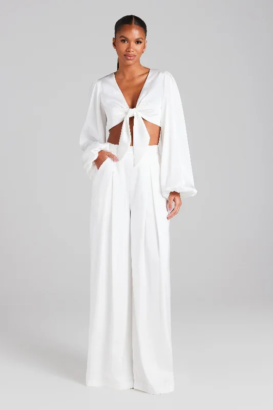 Daniella White Trousers Trousers Elastic Waist Soft