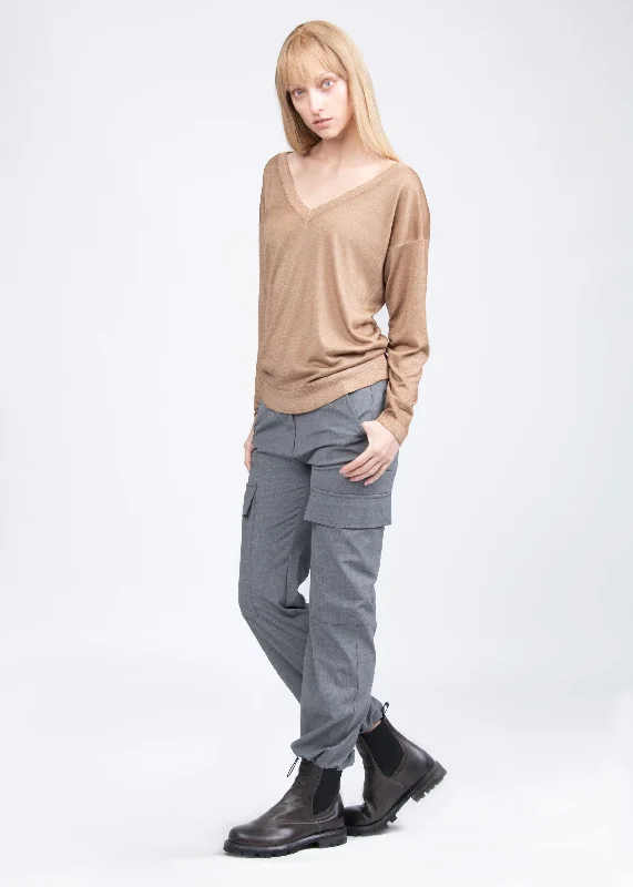 CAULETTE CASHMERE SILK V-NECK SWEATER Chenille Brocade Lace