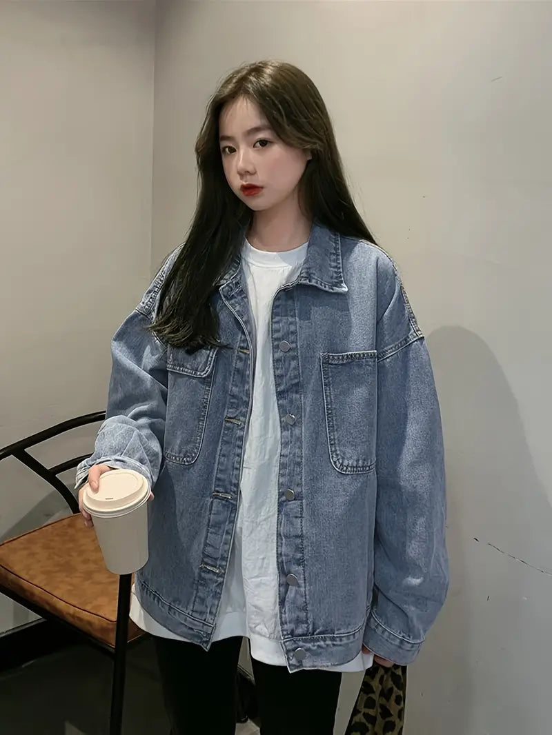 Long Sleeves Versatile Plain Loose Fit Denim Jackets Oversized Jacket Tailored Jacket Straight Jacket Long Sleeves Versatile Plain Loose Fit Denim Jackets Oversized Jacket Tailored Jacket Straight Jacket