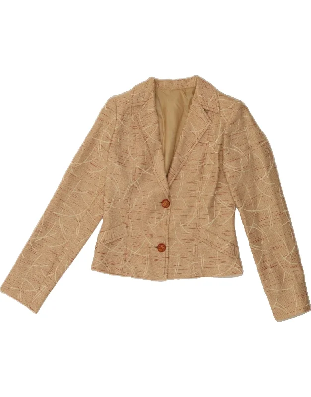 VINTAGE Womens Crop 2 Button Blazer Jacket UK 10 Small Beige Pinstripe Bomber Jacket Anorak Windbreaker