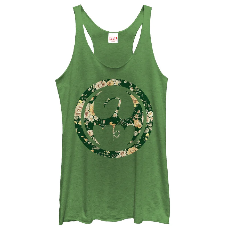 Women's Marvel Iron Fist Floral Print Racerback Tank Top high neck tank