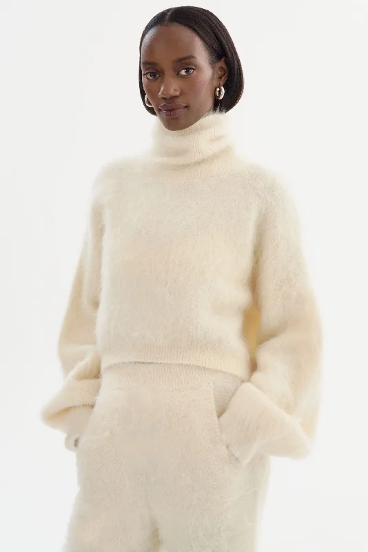 GARCELLE | Wool Turtleneck Sweater Herringbone Houndstooth Plaid