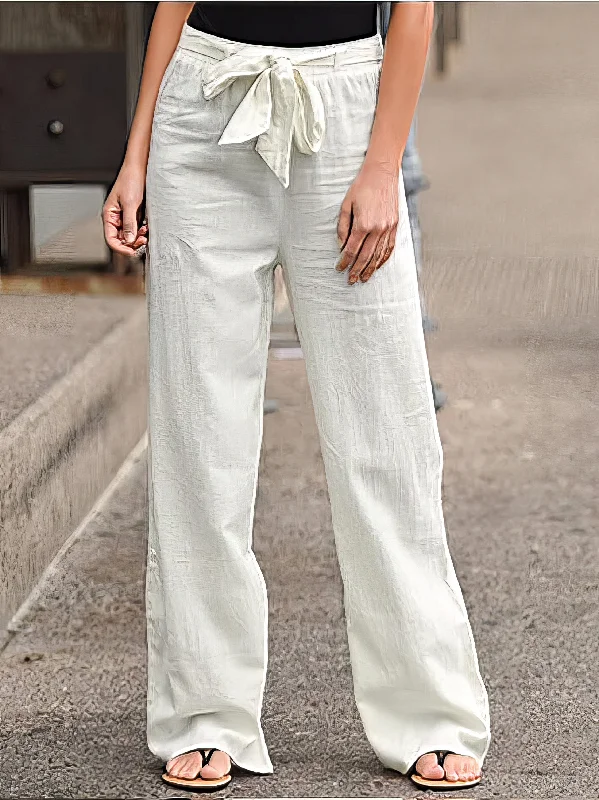 Lightweight Linen Blend Wide Leg Pants, Elastic Waistband Drawstring Trousers for Women Trousers fashionable chic