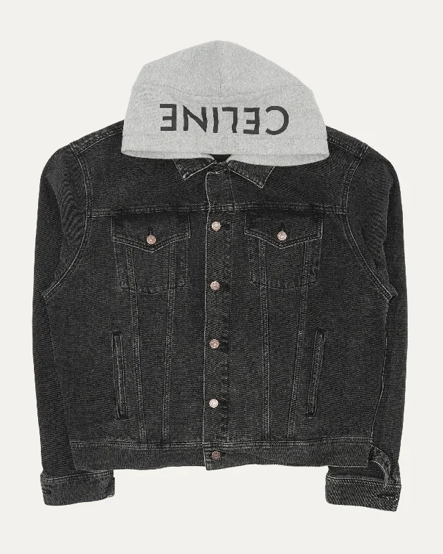 Hooded Denim Jacket Welt Pockets Slit Pockets Flap Pockets