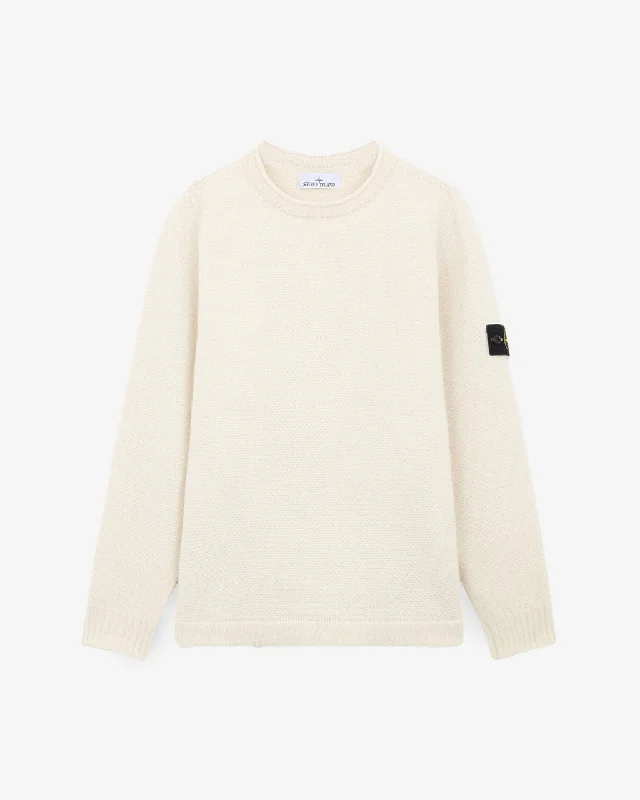 Lambswool Crewneck Sweater Natural White Tailored Straight A-Line