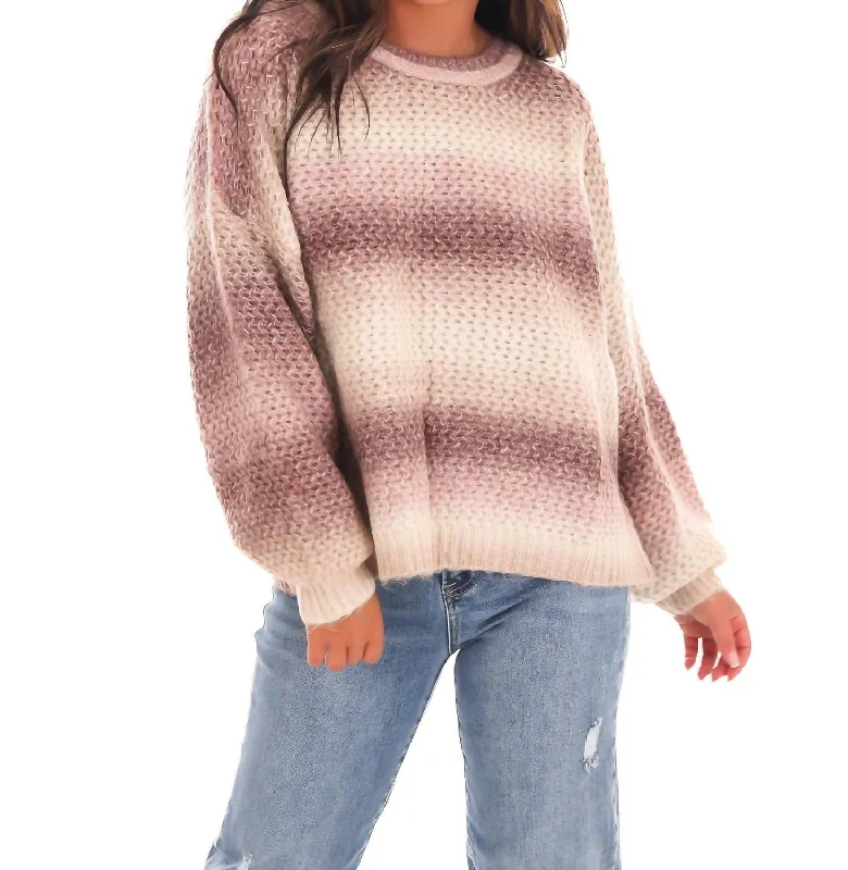 Blissful Comfort Ombre Stripe Sweater In Rose Terry Terry Cloth Terry Knit