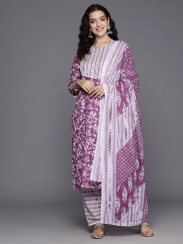 Women's Lavender Printed Straight Kurta Trousers With Dupatta Set - Indo Era Trousers Denim Blue Women's Lavender Printed Straight Kurta Trousers With Dupatta Set - Indo Era Trousers Denim Blue