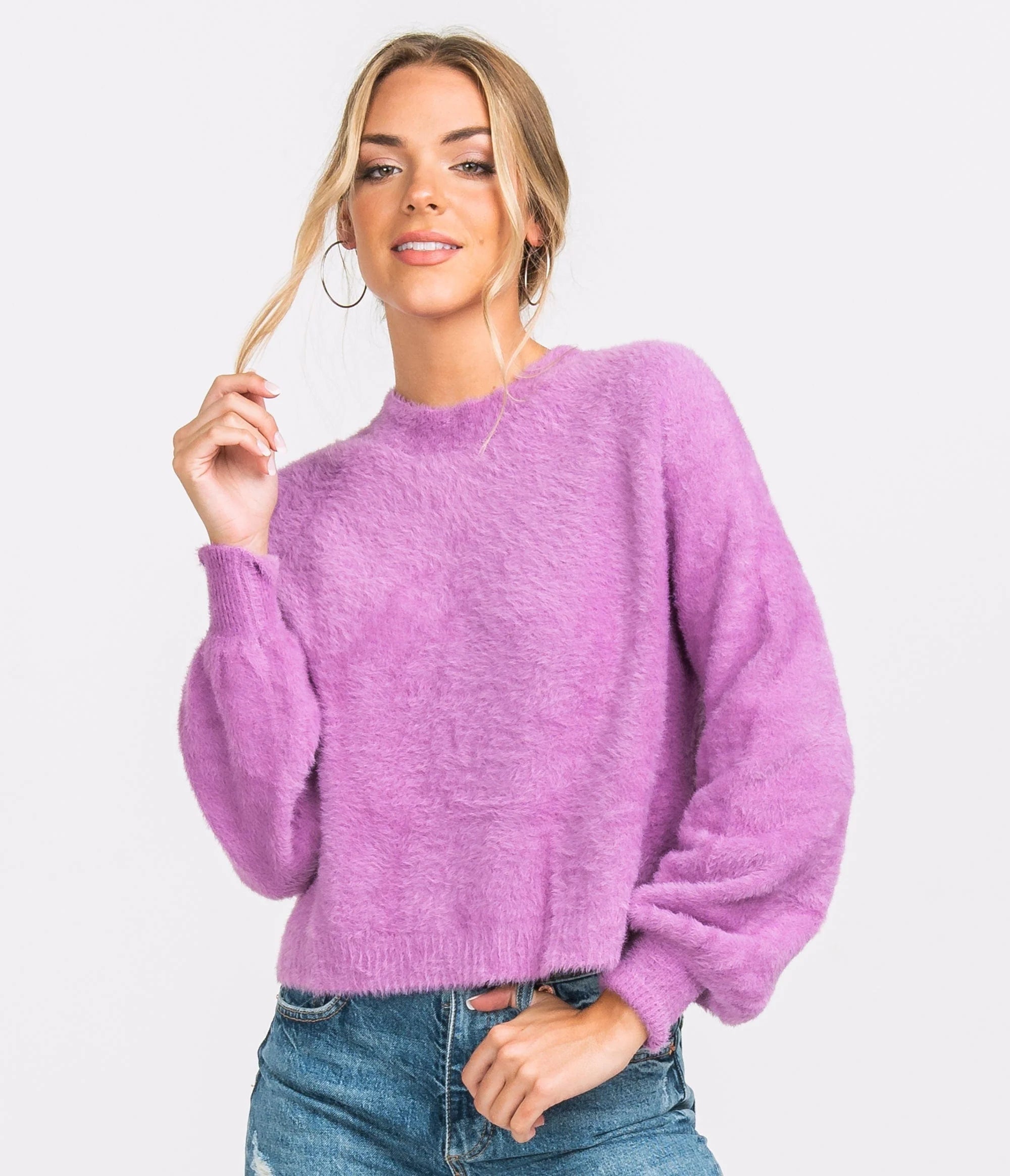 SSCO - Cropped Feather Knit Sweater (Mulberry) FINAL SALE Elegant Classic Vintage