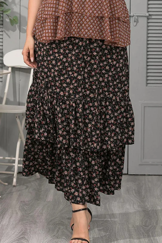 Plus Size Ditsy Floral Layered Maxi Skirt velvet skirt plush