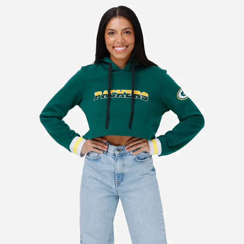 Green Bay Packers Womens Cropped Chenille Hoodie Hoodie with Contrast Stitching Detailed Premium Green Bay Packers Womens Cropped Chenille Hoodie Hoodie with Contrast Stitching Detailed Premium