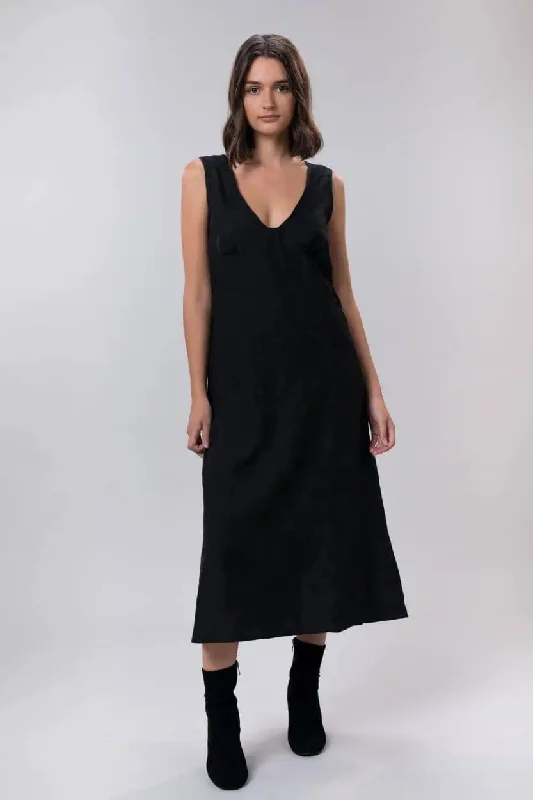 Bonnie Long Linen Dress In Black Rose by Wilga Clothing Tunics Spring floral