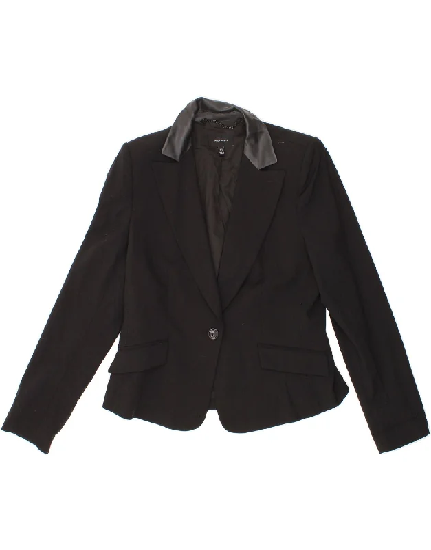 KAREN MILLEN Womens 1 Button Blazer Jacket UK 14 Large Black Virgin Wool Welt Pockets Slit Pockets Flap Pockets