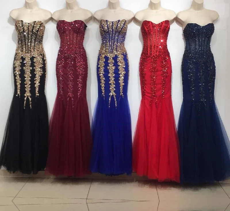 Stunning Beading Sweetheart Bodice Corset Mermaid Evening Dresses Pageant Gowns Tunics Travel practical