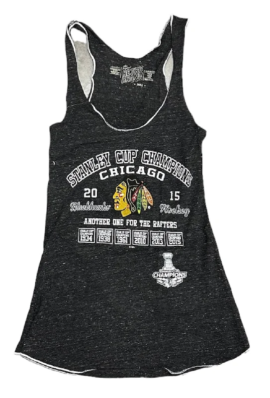 Women's Chicago Blackhawks 2015 Stanley Cup Champs Banner Marrow Edge Tank Top cozy tank top