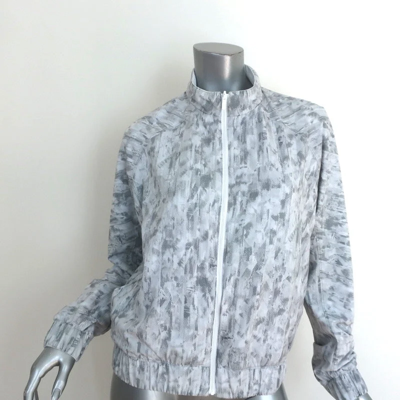 Lululemon Reversible Jacket White/Gray Printed Nylon Size 8 Denim Fabric Leather Fabric Suede Fabric Lululemon Reversible Jacket White/Gray Printed Nylon Size 8 Denim Fabric Leather Fabric Suede Fabric