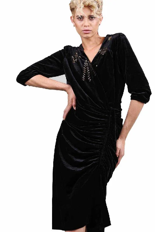 Womens Long Sleeve Velvet Cocktail Dress, Black Tunics Print Colorful