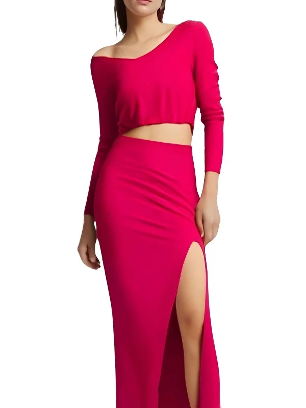 Women's Two Piece Skirt Suits Long Sleeves Knit Top + Split Long Skirt Sets corduroy skirt cozy