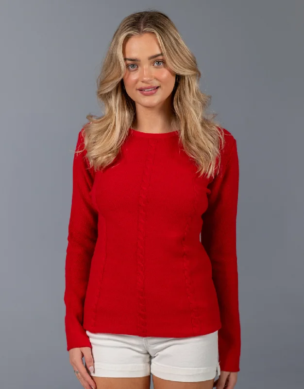 Everyday Cable Sweater in Chili Ribbed Striped Patterned