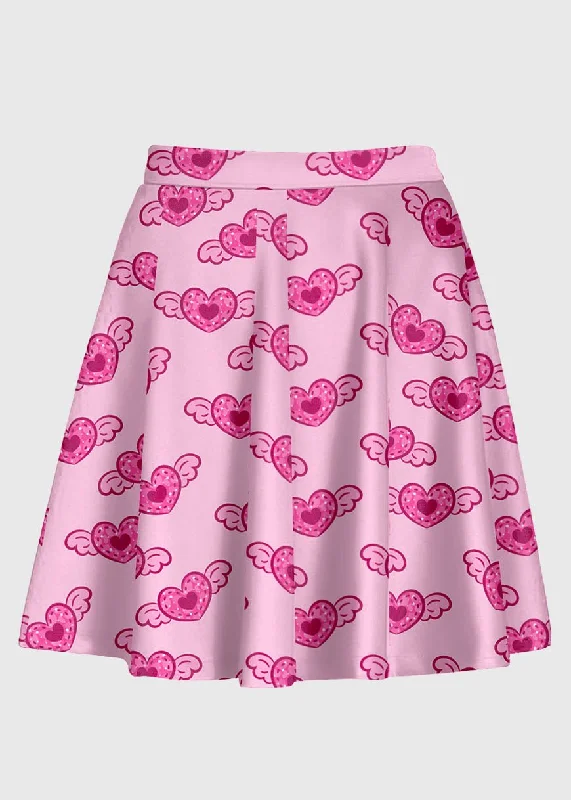 Pink Heart Angel Wing Kawaii Skirt denim skirt casual