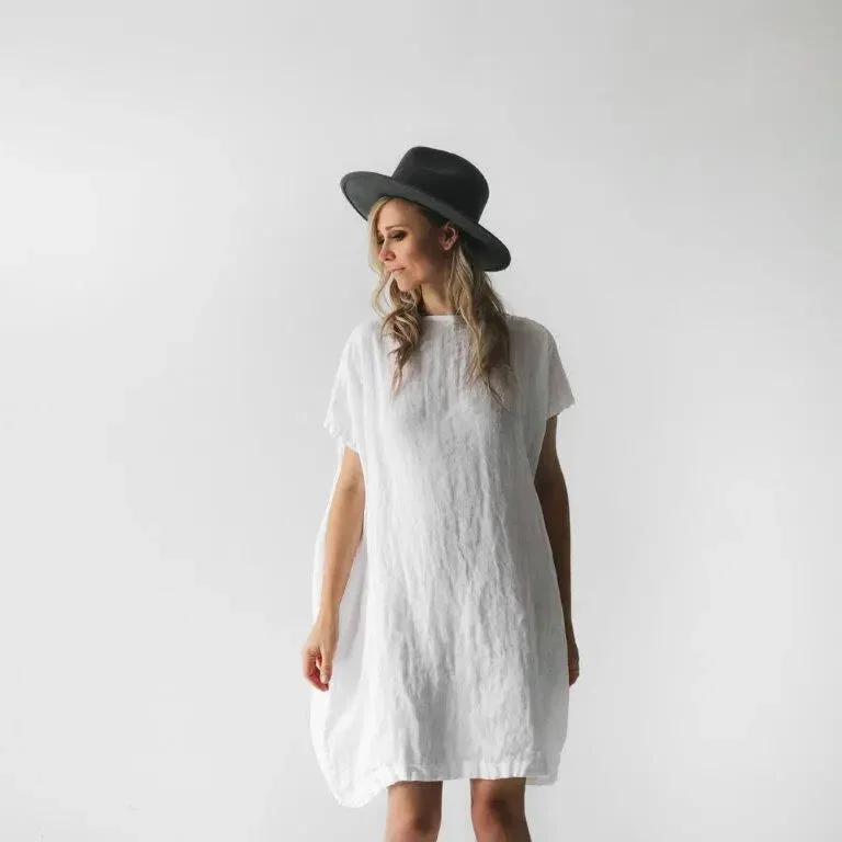 Square linen dress white by Seaside Tones Shift Classic Vintage