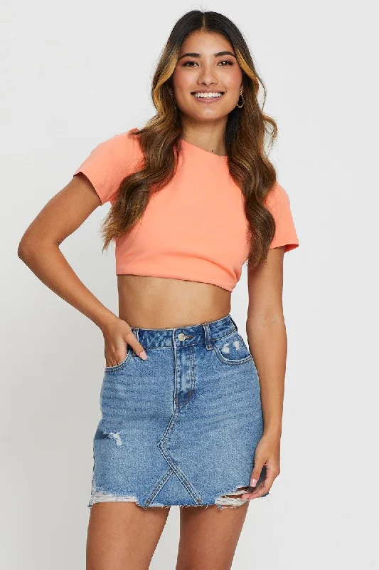Orange Crop Top Graphic Embroidered Appliqued