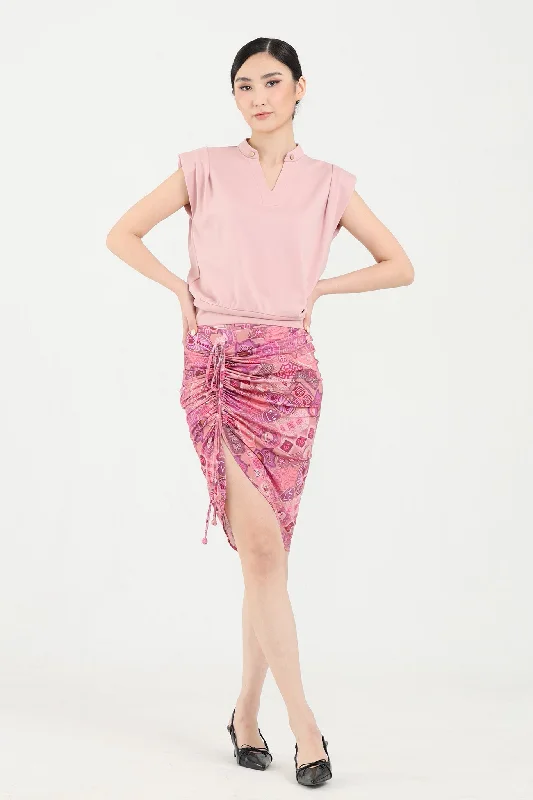 PATTY Canton-slang Print Jersey Drawstring Skirt (Pink) Ash Gray Jersey Tee