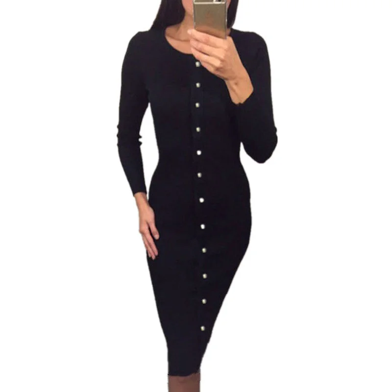 Fashion Casual Solid Women Button Long Sleeve Knit BodyCon Sweater Dress Autumn Winter Lady Slim Long Dress Mesh Fabric Canvas Fabric Denim Fabric Fashion Casual Solid Women Button Long Sleeve Knit BodyCon Sweater Dress Autumn Winter Lady Slim Long Dress Mesh Fabric Canvas Fabric Denim Fabric
