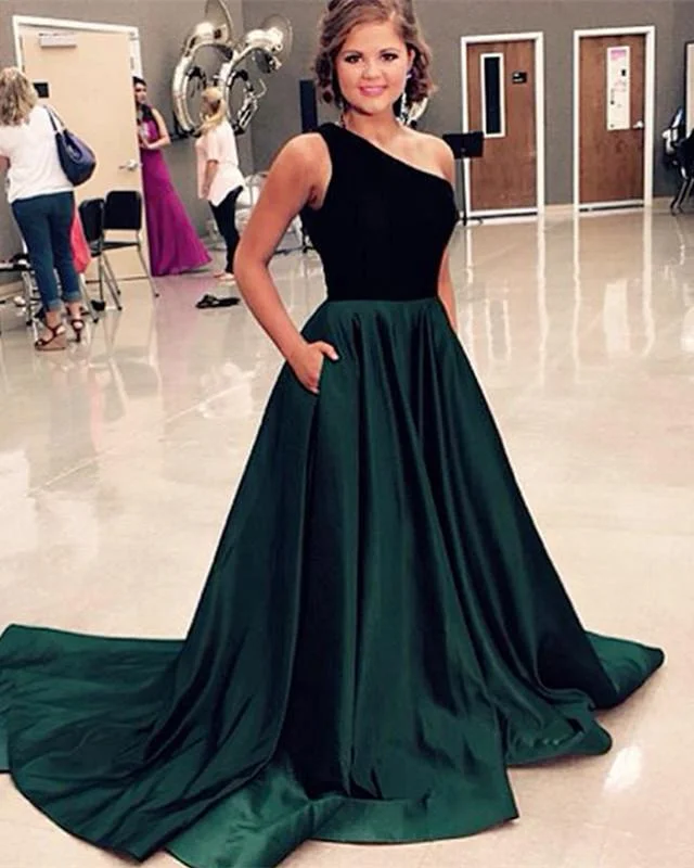 One Shoulder Long Satin Prom Dresses Velvet Top Evening Gowns Tunics Sale discount