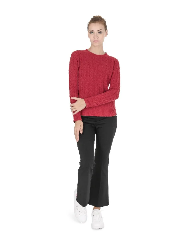 Crown of Edinburgh Cashmere Womens Round Neck Sweater COE 0033 RED Denim Fabric Leather Fabric Suede Fabric Crown of Edinburgh Cashmere Womens Round Neck Sweater COE 0033 RED Denim Fabric Leather Fabric Suede Fabric