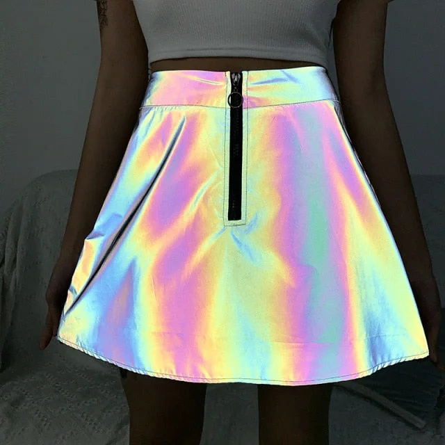 High Waisted Reflective Skirt leather skirt durable