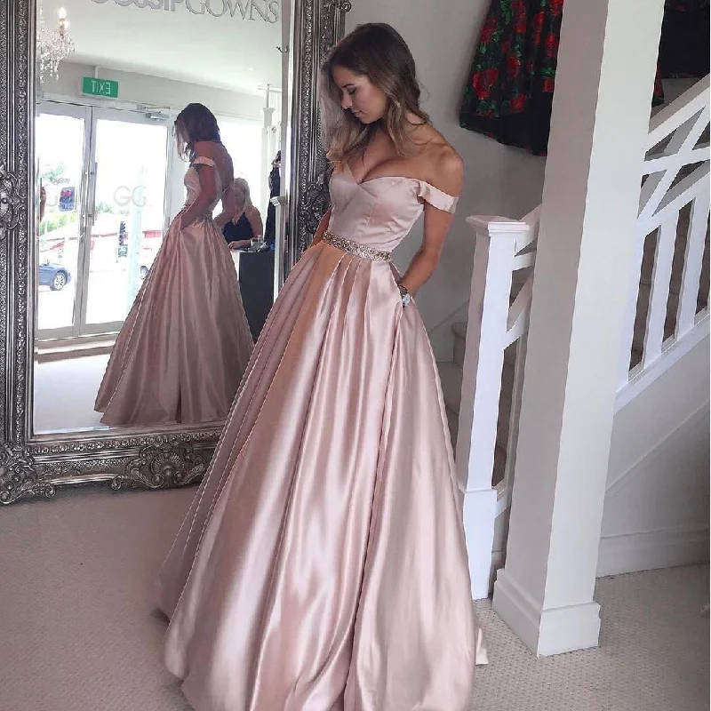 Off The Shoulder Sweetheart Long Satin Prom Dresses Ball Gowns Tunics Formal black