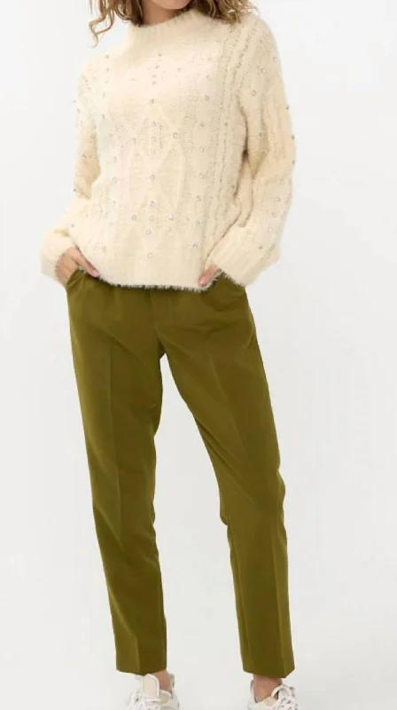 Cable Stones Sweater In Biscuit Rayon Fabric Velvet Fabric Corduroy Fabric