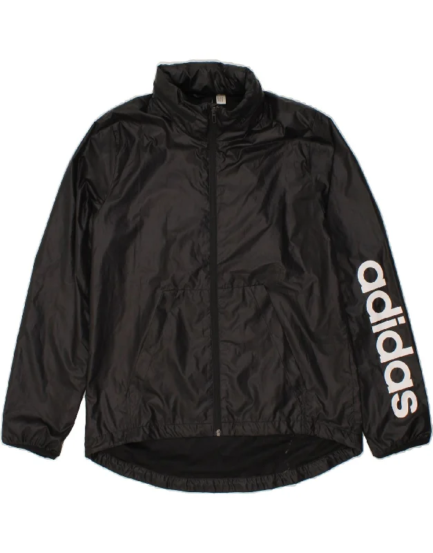 ADIDAS Womens Rain Jacket UK 14 Medium Black Hooded Jacket Caped Jacket Shawl Collar Jacket