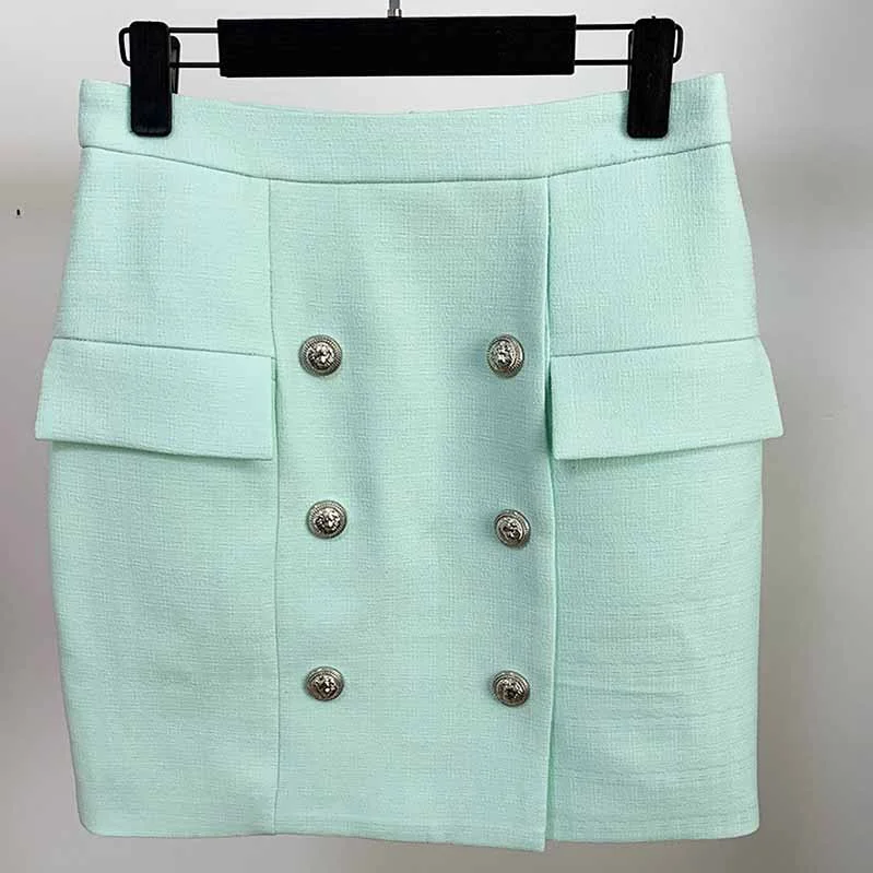 Hight Waisted Mint Formal Skirt Gold-tone Mini Skirt for Ladies lace skirt feminine